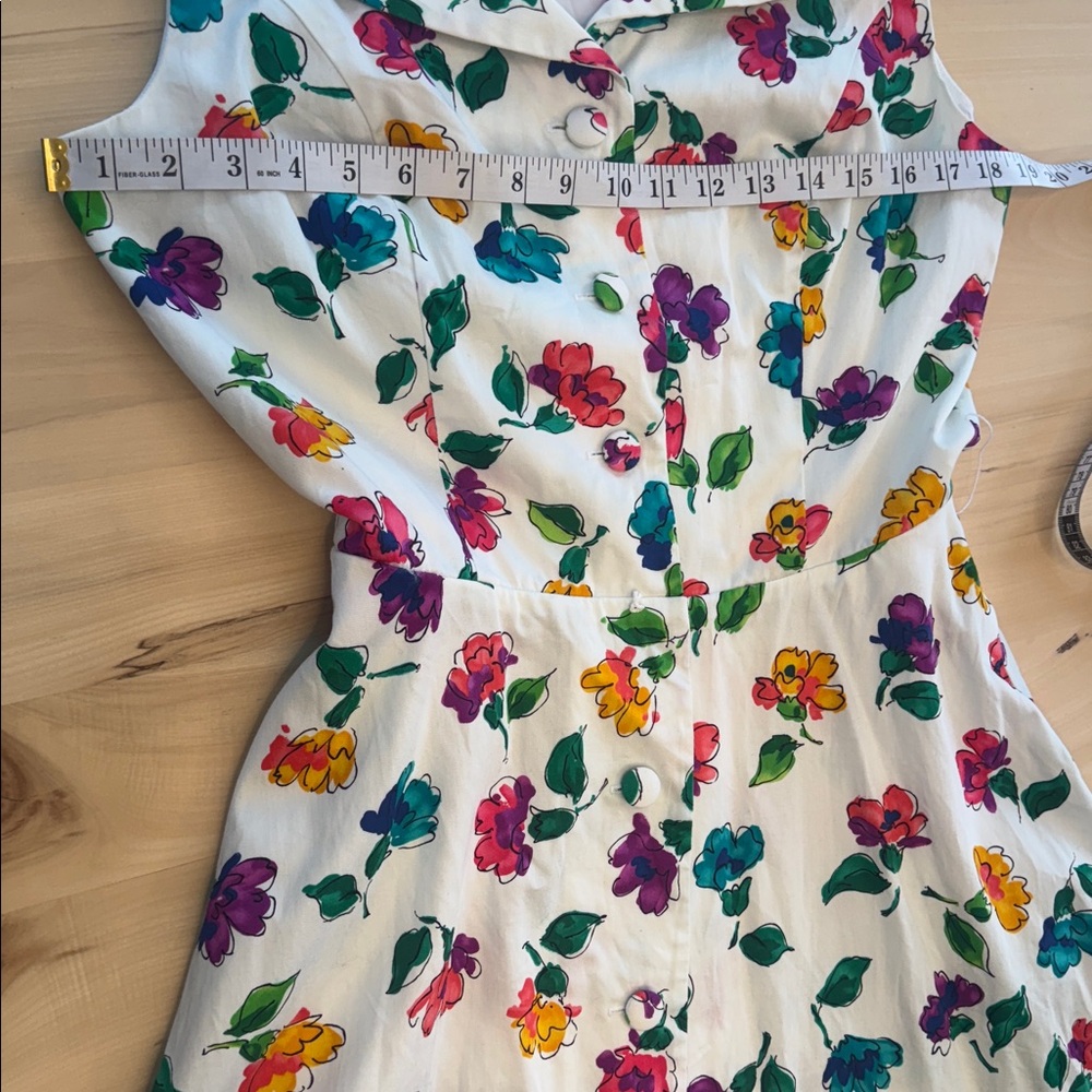 Dennis Goldsmith 80’s Vintage 100% Cotton White Floral Sleeveless Dress 13 - Picture 7 of 12